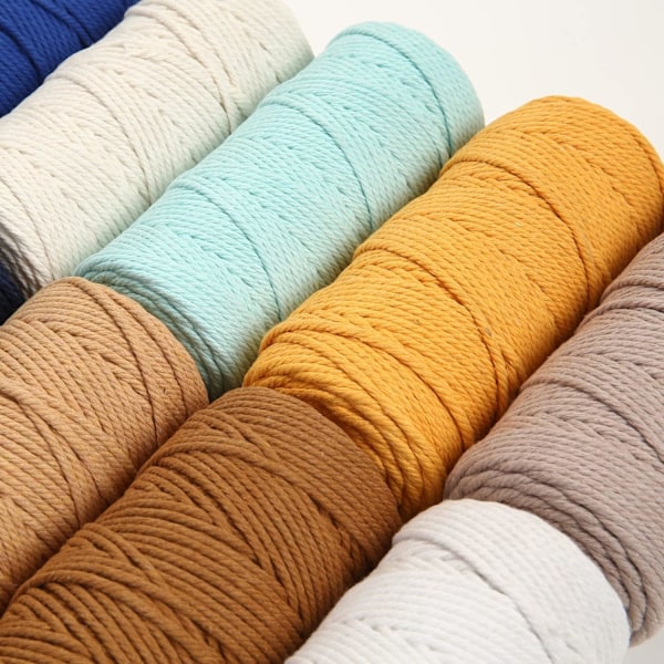 XJ-Makramé Garn 3mm x 100m Premium Bomuld Makramé Reb, 4-trådet Snoet Blødt Bomuldsreb, Et af de Mest Perfekte Materialer (Beige)