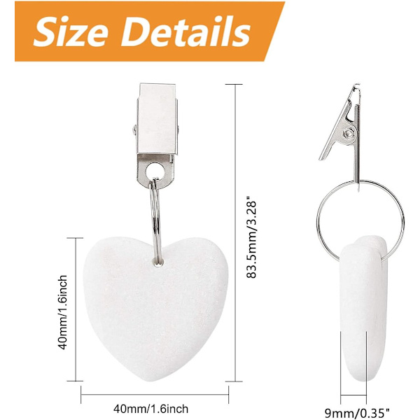 8 dukviktsklämmor - 4*4 cm, marmor & hjärtformade - för picknick, camping, bröllop - vit