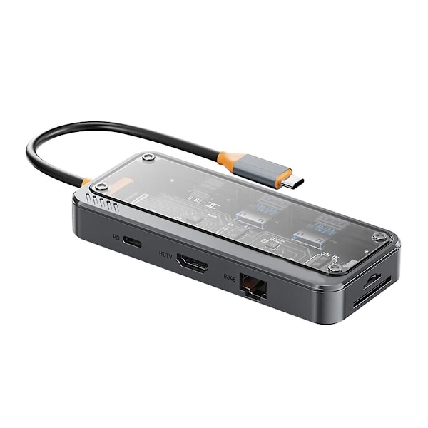 XJ-USB-C Hub 8-i-1 Typ-C 3.1 till 4K Adapter 5GB RJ45 SD/TF Kortläsare Hub USB 3.0 100W PD Snabbladdning