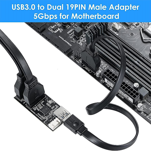 XJ-Usb 3.2 Gen1 -kaksois-19-nastainen urosadapterikortti, 5 Gbps Usb3.0 - 2-porttinen 19-nastainen laajennuskortti Windowsille