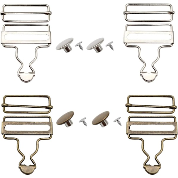 (silver, brons) 4 stycken totalt Spännen, metallhängselspännen, metallspännen med skjutbara rektangulära fästen, för hängslen, bälten, jackor