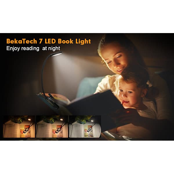 BekaTech 7 LED leselampe med 3 lysmoduser, svart