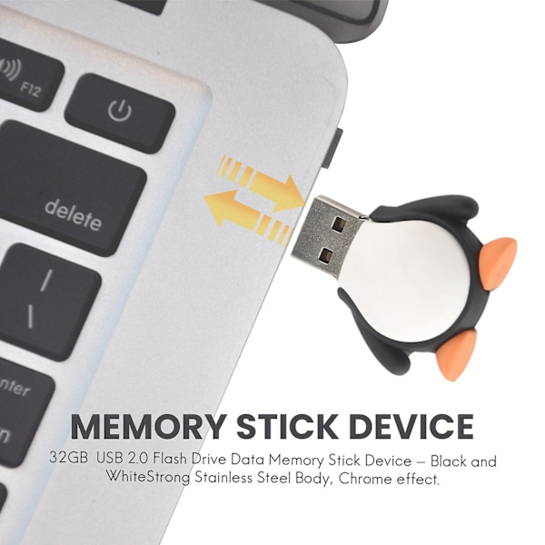 XJ-32gb Nyhet Söt Baby Pingvin Usb 2.0 Flash Drive Data Minne Sticka Enhet - Svart Och Vit