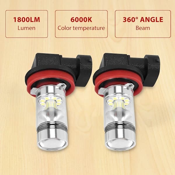 2X H8 H11 H16 6000K Hvit 100W Høyeffekt LED Tåkelys Kjørelys