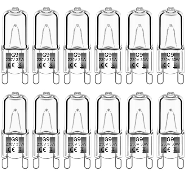 12-pack G9 Halogenlampor 33W 230V 2800K Varmvit 380lm Klar Kapsel Halogenlampor Dimbar Ingen Blixt Ingen Flimmer