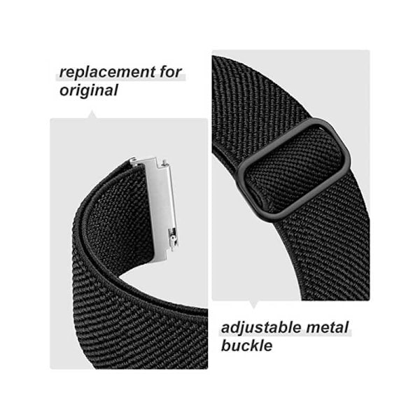 Universellt Justerbart & Elastiskt Klockarmband i Nylon - 20mm svart
