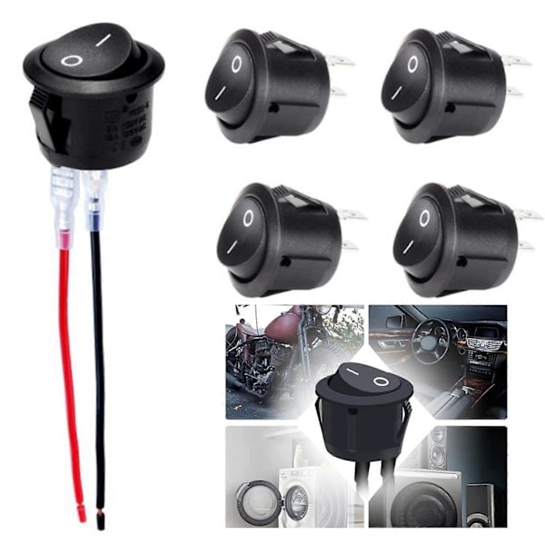 5st KCD1 Vippströmbrytare med 20MM Kabel SPST 2 Stift Rund 12V Bil RV Båt Modifiering På/Av Växelströmbrytare Ersättningskit_xi Svart 5st