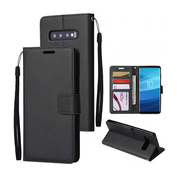 XJ-Samsung Galaxy S10 Plus Pung Etui Sort Læder Skind Cover