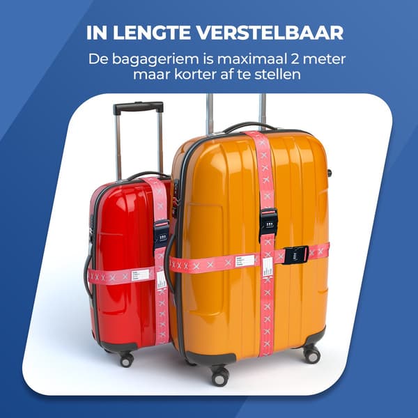 Bagageremmar med kombinationslås, justerbart resväskebälte i nylon med bagagebricka för flygresor, rosa, 2-pack