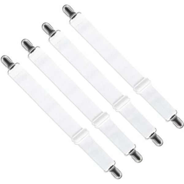 Justerbara lakanhållare (65cm till 200cm) - Fästklämma Justerbar Rem för Lakan, Soffa, Strykbrädsöverdrag (4-pack, Vit)