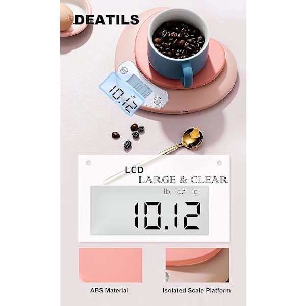 Pink Kitchen Scale - Large LCD Display, Tare Function, 11 lbs (5 kg) Capacity