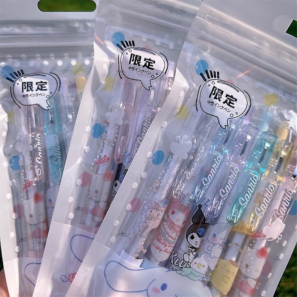 6-pack Kawaii Sanrio Gelpen Cartoon Anime Skolmaterial Kuromi My Melody Cinnamoroll 0,5 mm Svart Hög Kvalitet För Studenter