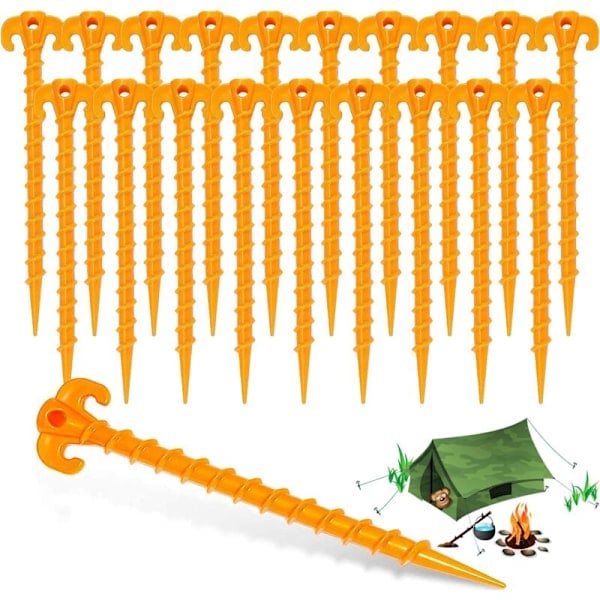 20 stk 20 cm Teltplugger i Plast med Kroker, Festepinner for Hardt Underlag for Campingmarkiser, Regnbeskyttelse, Hage (Gul)