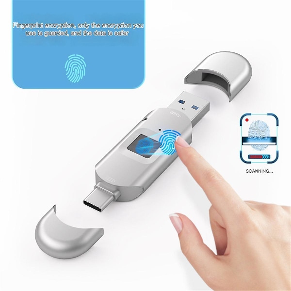 XJ-Krypteret USB-disk Egnet Til Type-c Fingeraftryksgenkendelse Mobiltelefon Og Computer 3-i-1