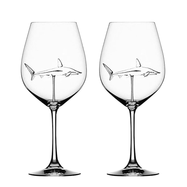 XJ-Rödvinsglas med haj inuti bägare, klart glas för hem, bar och fest