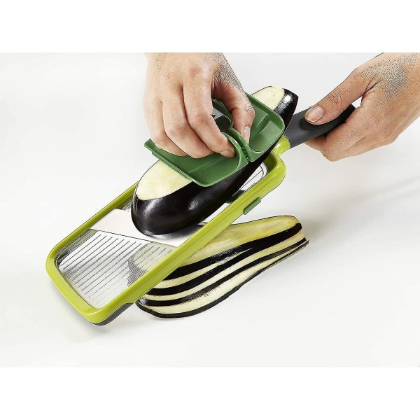 Multifunktionell handhållen mandolin med matbehållare och justerbara blad, diskmaskinssäker, One-size, Grön