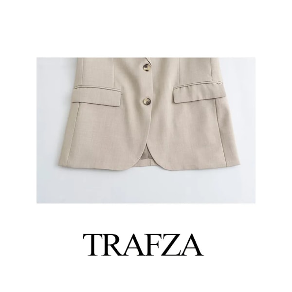 TRAFZA Dam 2-dels Set Långärmad Enkelknäppt Fickdekoration Mångsidig Rak Skuren Kappa+Elegant Slits Fåll Dragkedja Kjole