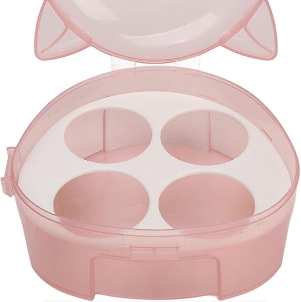 3 Pieces Makeup Sponge Holder, 4 Compartment Makeup Blender Case, Cat Shaped Transparent Cosmetic Sponge Container