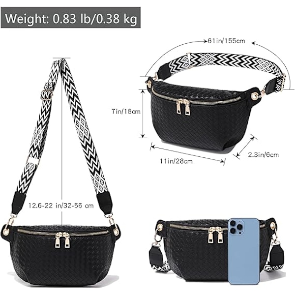 XJ-Crossbody Sling Bag Taske til Kvinder, Bæltetaske Trendy Rejse Faux Læder Cross Body Tasker med Justerbar Rem