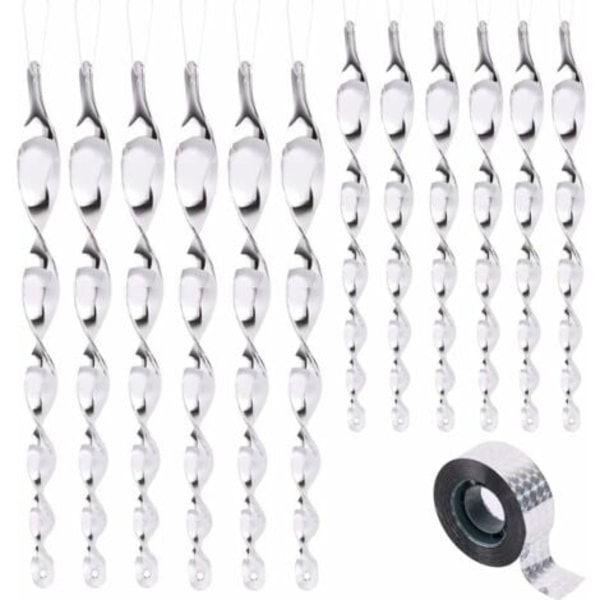 12-pack Fågelskrämmor med 80 m Reflekterande Tejp, 30 cm 360 Graders Fågelskrämmare, Perfekt för att Hålla Fåglar Borta från Balkonger och Fruktträd