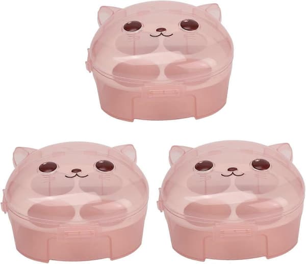 3 Pieces Makeup Sponge Holder, 4 Compartment Makeup Blender Case, Cat Shaped Transparent Cosmetic Sponge Container