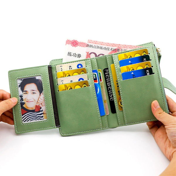 Plånbok Dam PU Läder Tri-Fold Slim Kortfodral Liten Myntbörs för Affärsresor Kontor Utomhus (Svart)