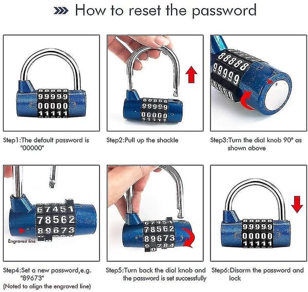 5-digit combination lock, suitable for gym lockers and toolboxes (red)