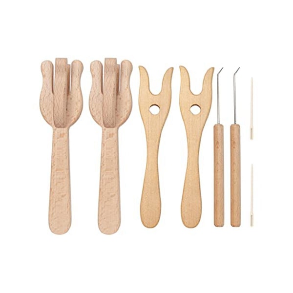 XJ-Bärbar Stickgaffel och Nålsats, Lucet Gaffel Virkning, 8st Trä Stickgaffel Stor Öga Nål