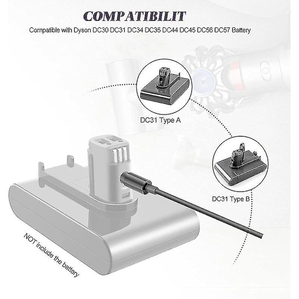 XJ-16,75V/24,35V laddare kompatibel med Dy&son DC30 DC31 DC34 DC35 DC44 DC45 DC56 DC57 dammsugarbatteri (YJD)