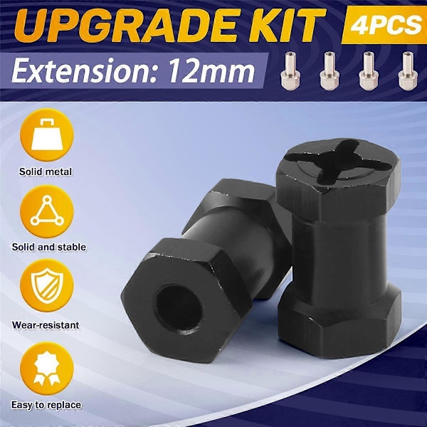 XJ-4 st 12mm Hex Hjulnav Drivadapter 20mm Förlängningskombinator Koppling för 1/10 RC Bil Crawler SCX10 D90, Svart