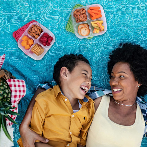 XJ-Bento Snack Boxes - Återanvändbara matbehållare med 4 fack för skola, arbete och resor, set med 4