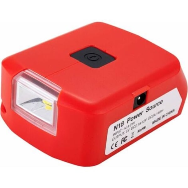 Akkuadapteri Milwaukee 18 V akulle, DC-portti ja LED-työvalo sekä kaksois-USB-laturi, virtalähde yhteensopiva Milwaukee 4:n kanssa