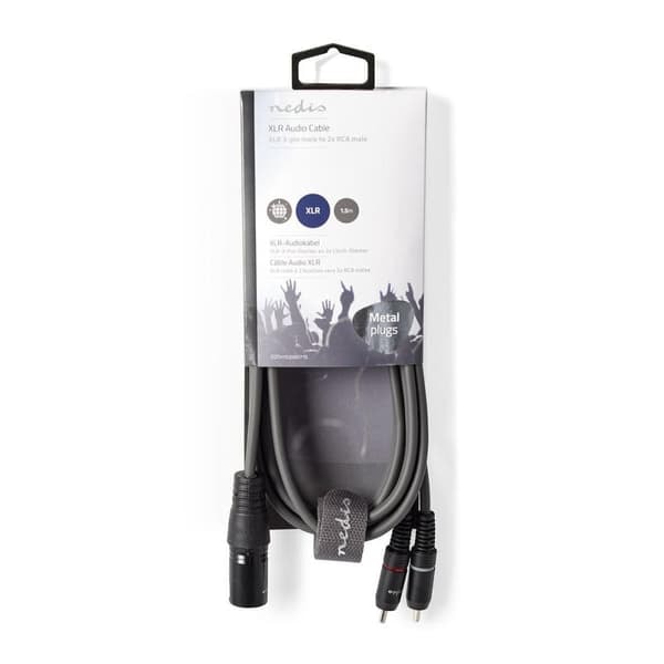 XJ-Balanceret lydkabel | XLR 3-benet han | 2x RCA Han | Nikkelbelagt | 1.50 m | Rund | PVC | Mørkegrå | Kartonærme