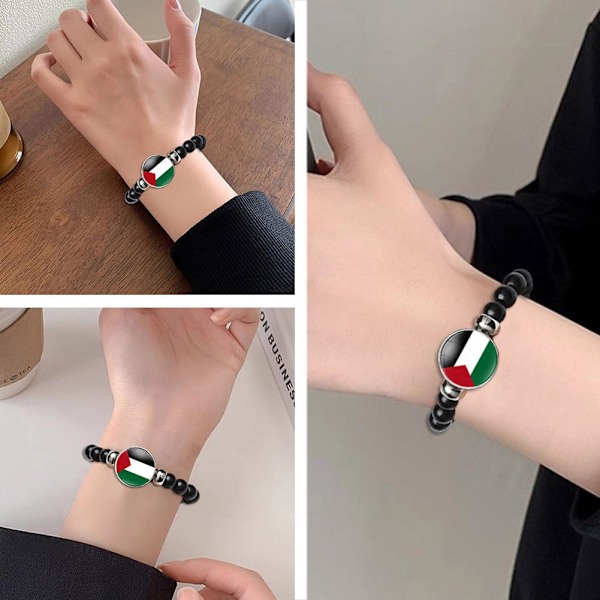 Palestina Tid Juvel Flag Armband Herr & Dam Svart Pärlor