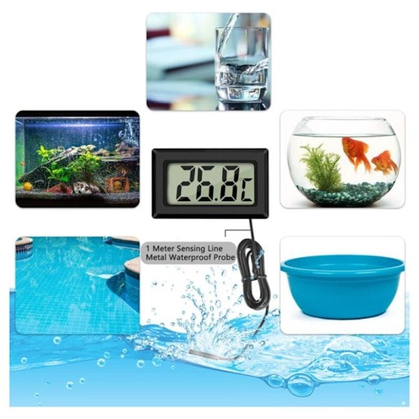 4 stk Kjøleskapstermometre, Digitalt LCD-termometer med vanntett sonde for kjøleskap, fryser, akvarium (2-pakning svart og 2-pakning hvit)