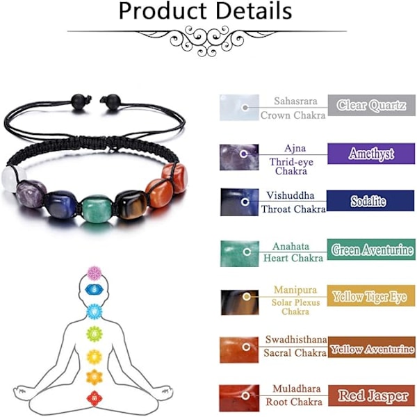 XJ-7 Chakra Reiki Healing Kristaller Stretch Armband Naturliga Ädelstenar Energi Balans Yoga Pärlor Armband för Kvinnor Flätat Rep/Elastiskt Snöre