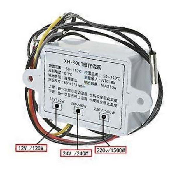 Digital Temperaturkontroller Display Termostat Kontrollbryter og Termistorsensorer Temperaturprobe (220V 1500W)