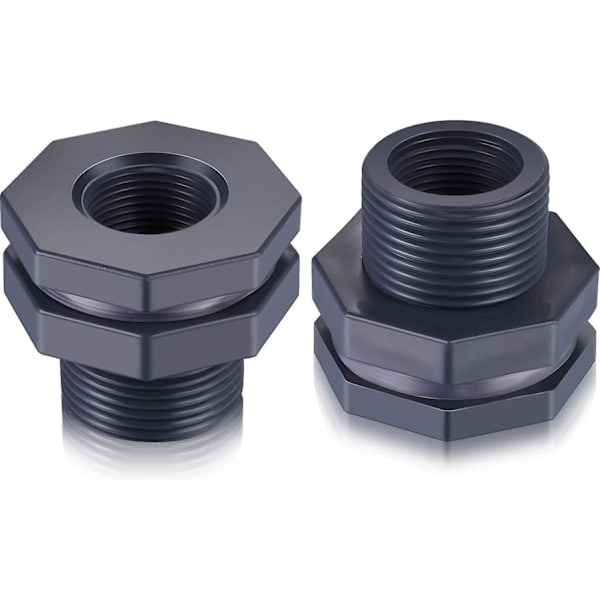 2 stk PVC-gjennomføringer for regntønner, akvarier, vanntanker (3/4 tommer)