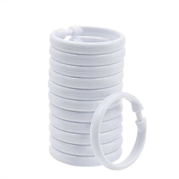 XJ-Top-Spring 12-pak Duschforhængsringe i Plast, O-ringe, Kroge, Bøjler, Badeforhængsøje, Glider, Badeværelse, Brusebad, Vinduesstang, Hvid