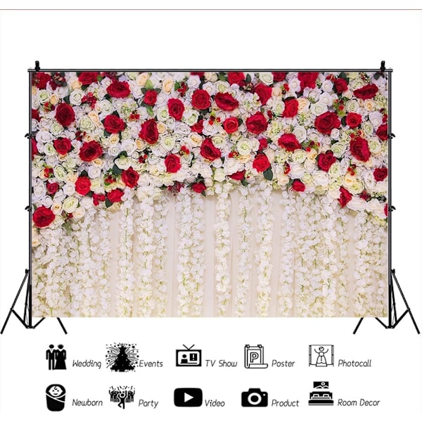 XJ-Romantisk bryllupsfotografering med roser som tema - blomstrete bakgrunn for fotostudio - bryllupsfestdekorasjoner (7x5FT/2.1x1.5m)