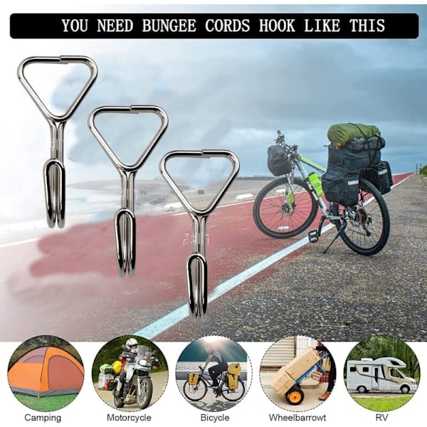 10 stk. Spiralkroge, Rustfri Bungee Kroge, Elastiske Bungee Kroge, Bungee Kroge, til Telte, Cykler, Bagagefiksering, Sikkerhedskroge