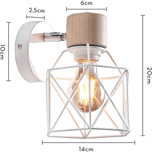 XJ-Vintage væglampe 15 cm væglampe industriel design geometrisk bur lampeskærm retro lampe af træ jern