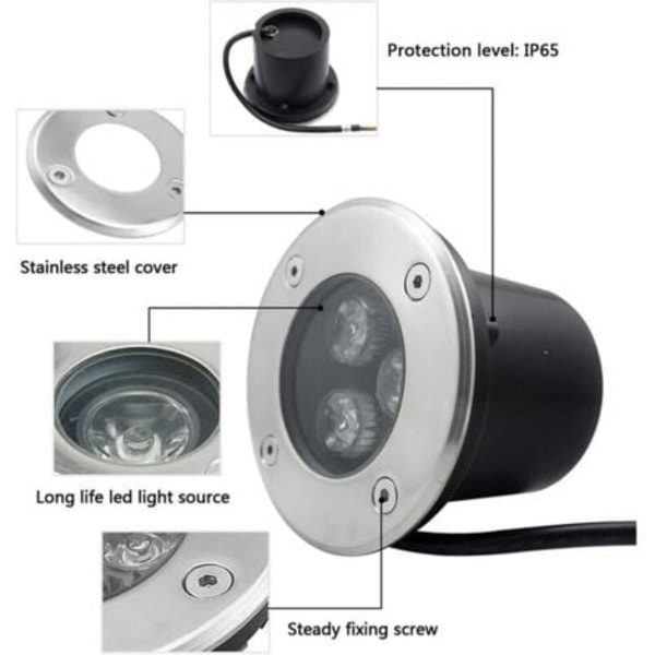 4 kpl Upotettava LED-spottivalaisin ulkokäyttöön 4 kpl 3W IP65 Pyöreä 270 Lumen 3000K Terassille Puutarhaan Polulle 220V