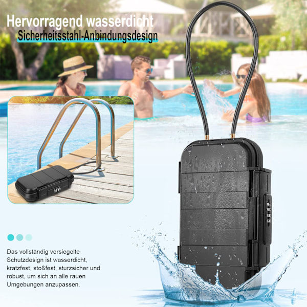 Portable Safe with Combination Lock, Waterproof Security Box with Detachable Cable (Black)