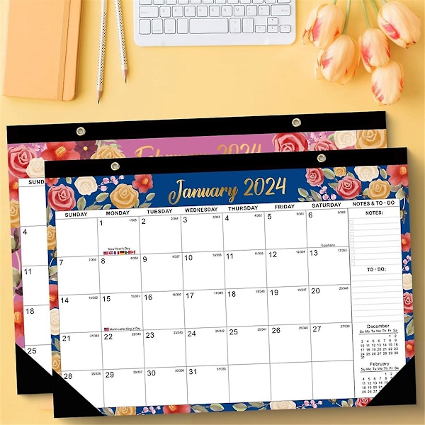 XJ-Väggplanerare 2024-2025 43x30 cm Väggkalender Skrivbordskalender, 18 Månaders Skrivbords-/Väggkalender Combo