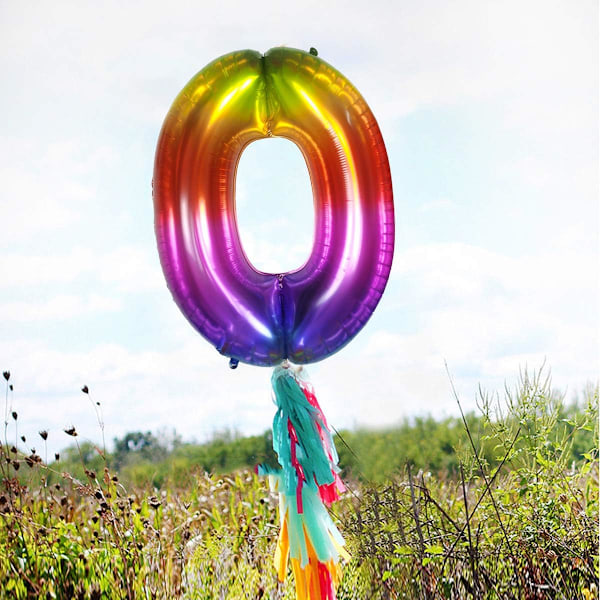XJ-Fødselsdags Nummer Ballon 40 Tommer Store Nummer Balloner, Regnbue Nummer 0 Ballon til Fødselsdagsdekorationer (Nummer 0)