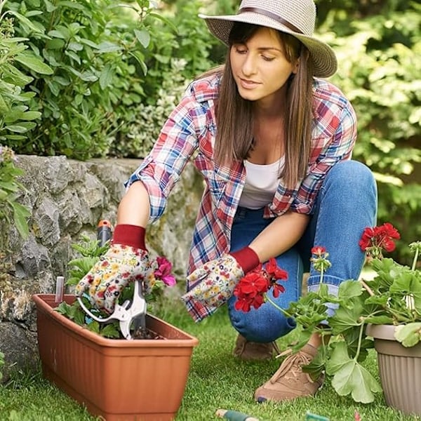 1 sæt blomsterhavehandsker til kvinder/damer, skridsikre havehandsker, komfortable tornfrie havehandsker, gave - rød
