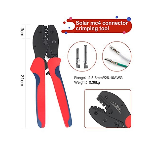 XJ-Solarstik Crimpzange, Crimpzange Til 2.5mm, 4.0mm, 6.0 Mm (26-10 Awg) Solarkabel