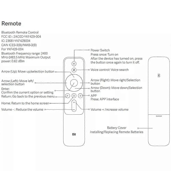 XJ-YKF429-004 Bluetooth-fjernkontroll stemmestyring for Xiaomi laserprojektor 150