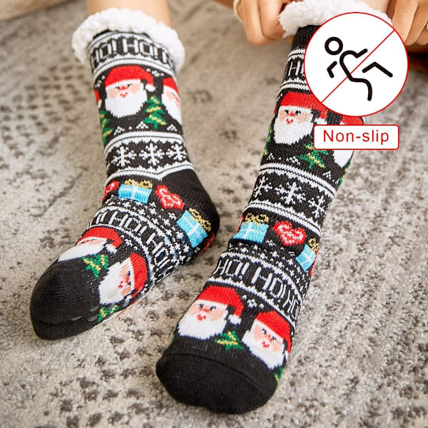 XJ-Julesokker, Unisex, Varme Sokker, Jul, Teddyforede Skridsikre, Vintersokker til Mænd og Kvinder